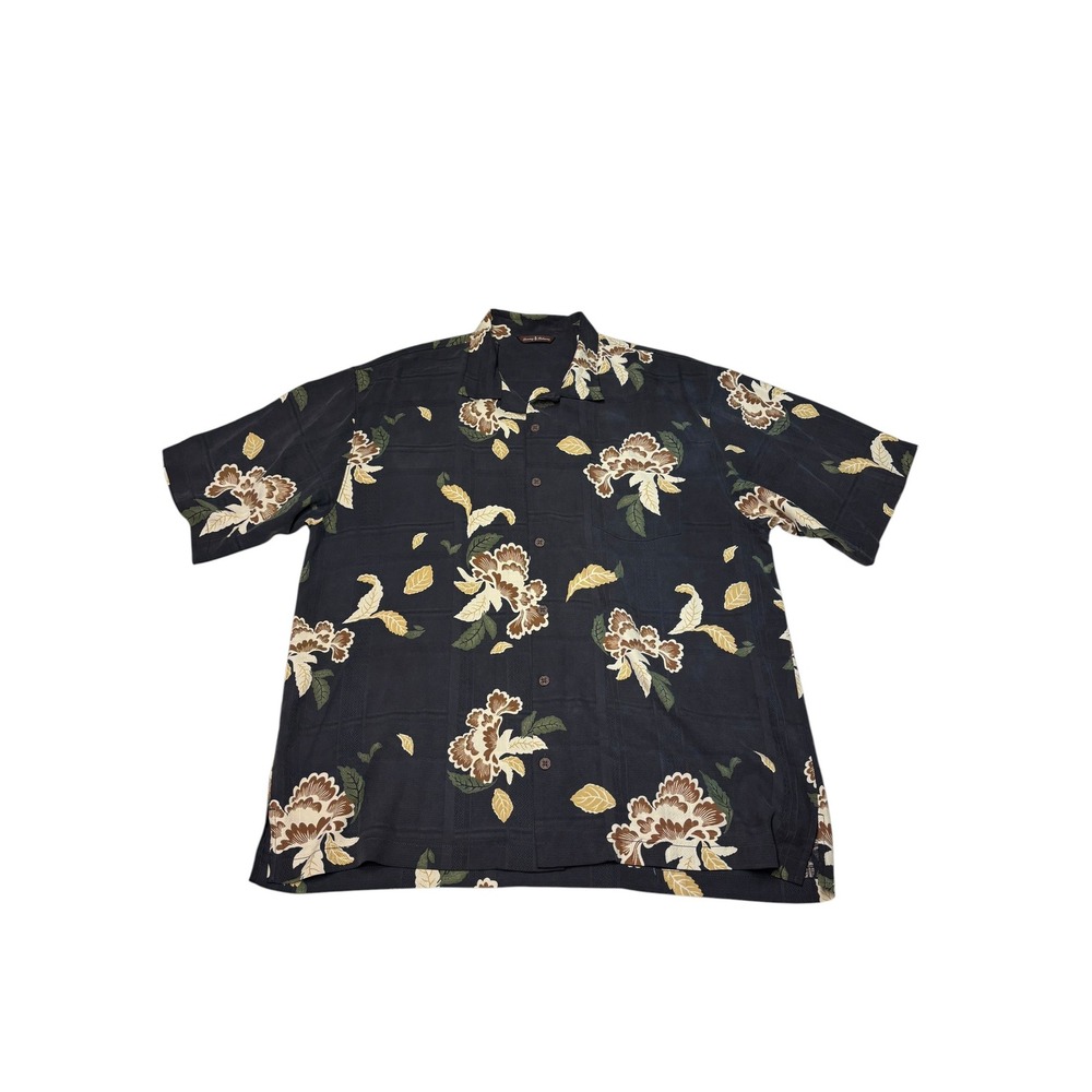 Tommy Bahama Mens XL Silk Floral Jacquard Button Down Camp‎ Hawaiian Shirt Black